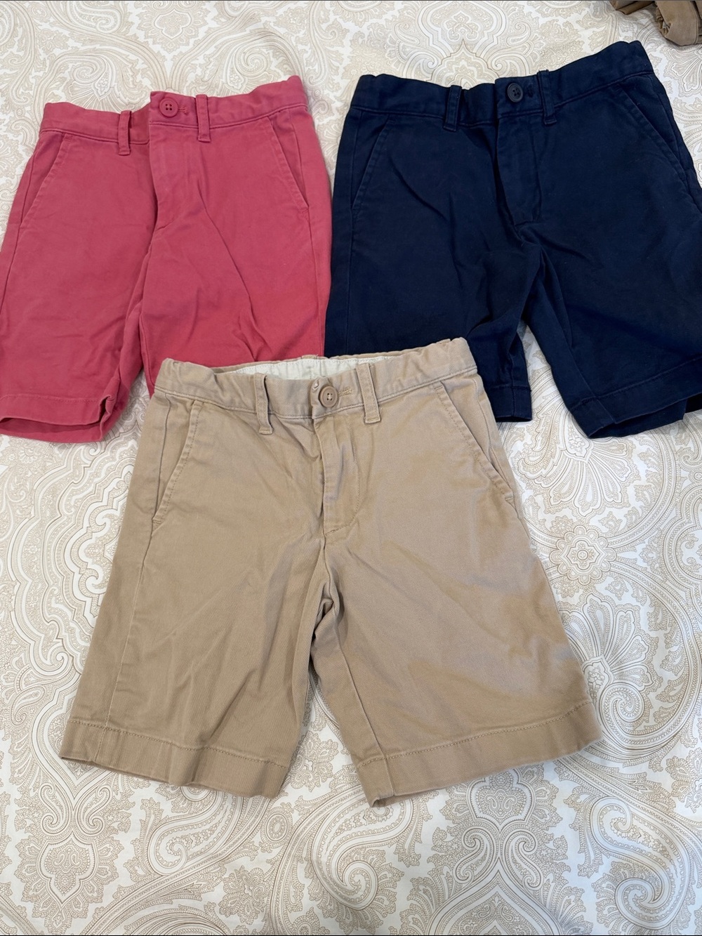 Crewcuts Boys Cotton Shorts Trio - Red, Navy, Tan